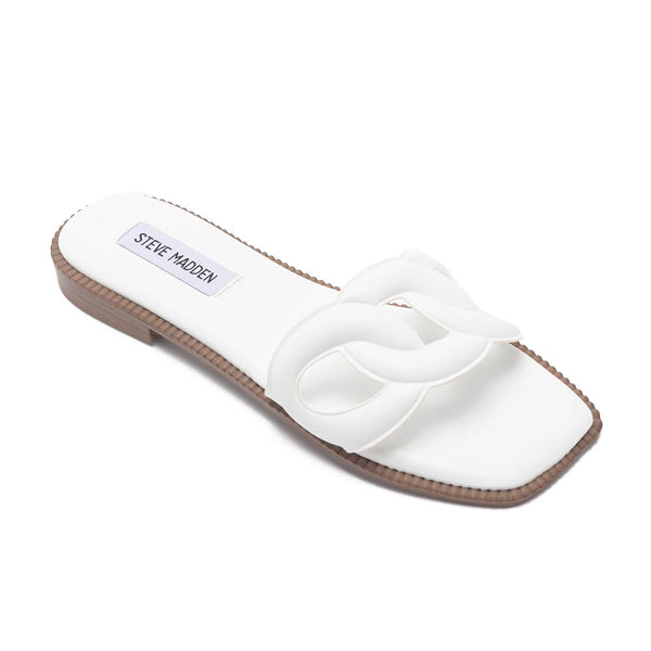 STASH 皮革簍空平底涼拖鞋-白色