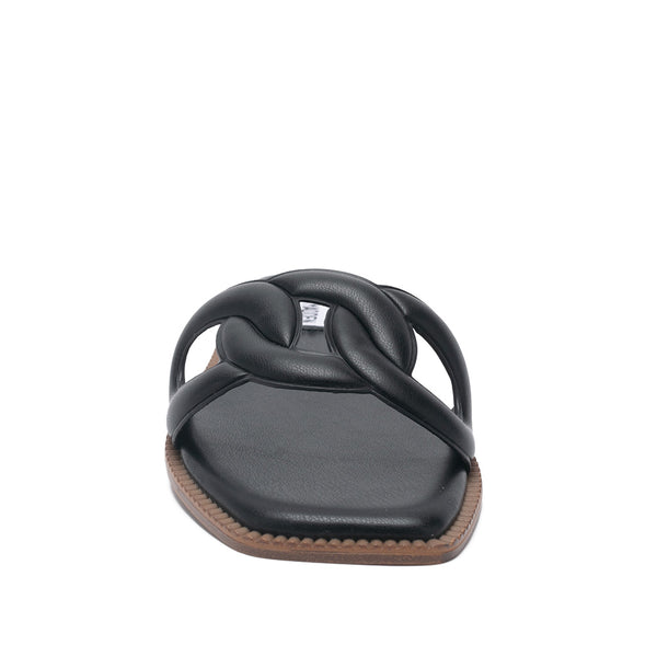 STASH Leather Basket Empty Flat Sandals - Black