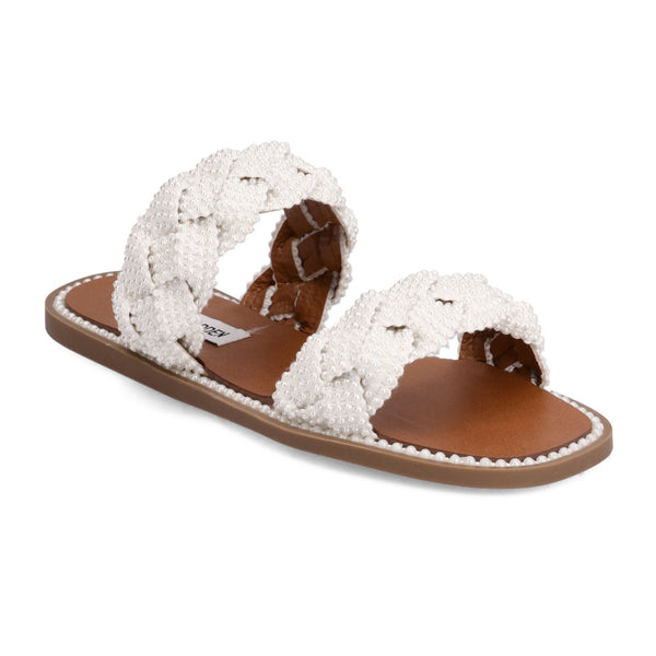 NEWBIE-P Dot Bead Double Strap Weaving Sandals-White