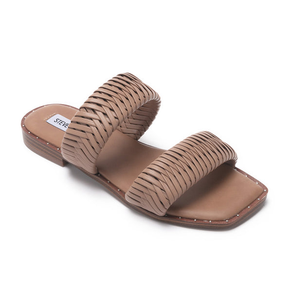 SARAHI Woven Wide Square Toe Flat Slippers-Brown
