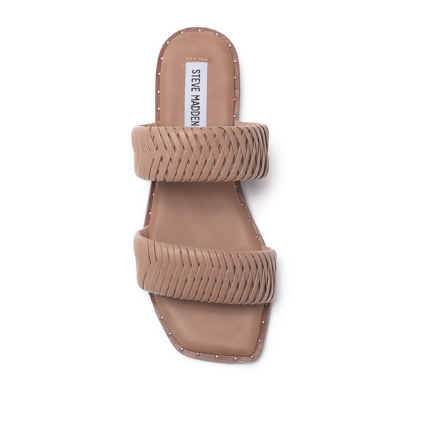 SARAHI Woven Wide Square Toe Flat Slippers-Brown