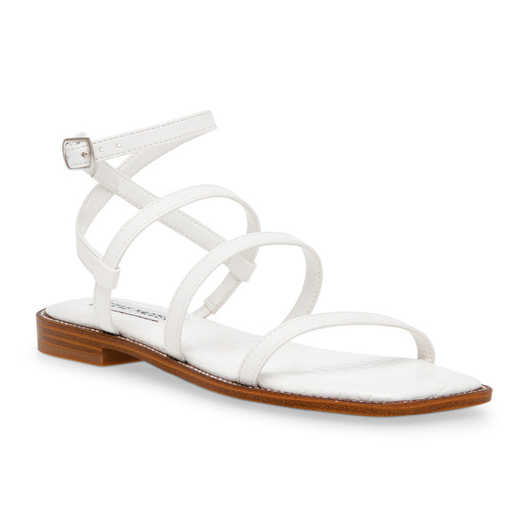 SUPERBLY Strappy Rhinestone Square Toe Flat Sandals - White