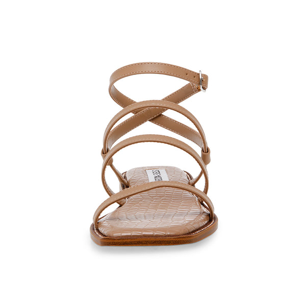 SUPERBLY Strappy Rhinestone Square Toe Flat Sandals - Khaki