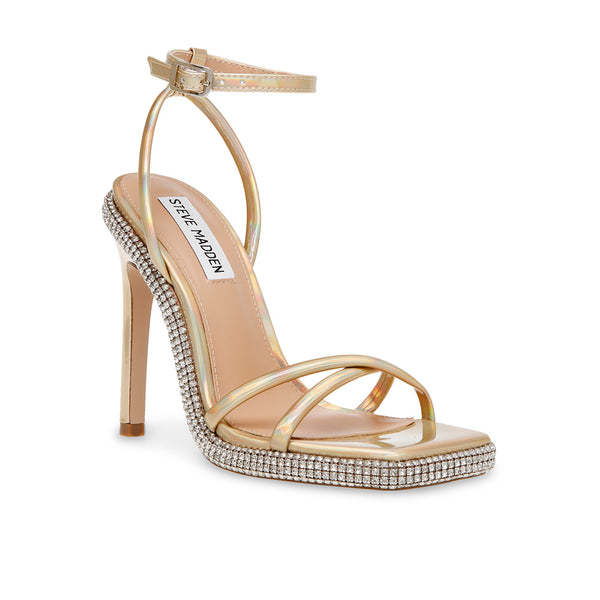 UPTEMPO Square Toe Diamond Platform Heeled Sandals - Gold