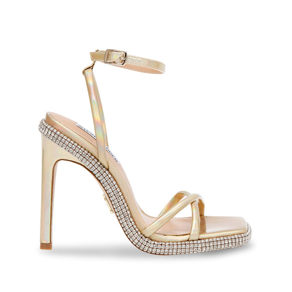 UPTEMPO Square Toe Diamond Platform Heeled Sandals - Gold