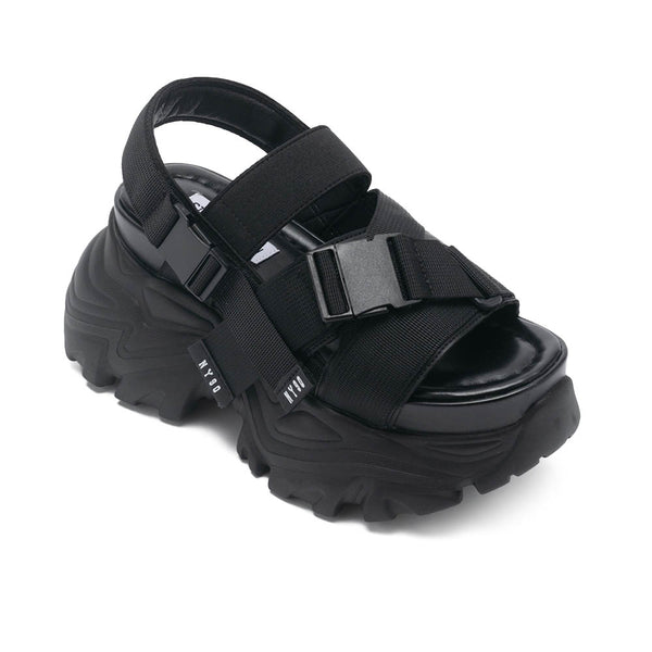VOLTZ Casual Lace Up Platform Sandals - Black