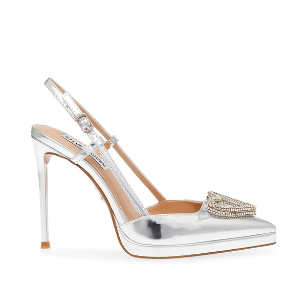 KIND HEART Patent Leather Pointed Toe Sandals - Silver
