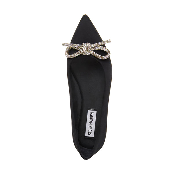 ELINA Diamond Bow Pointed Toe Flats - Velvet Black